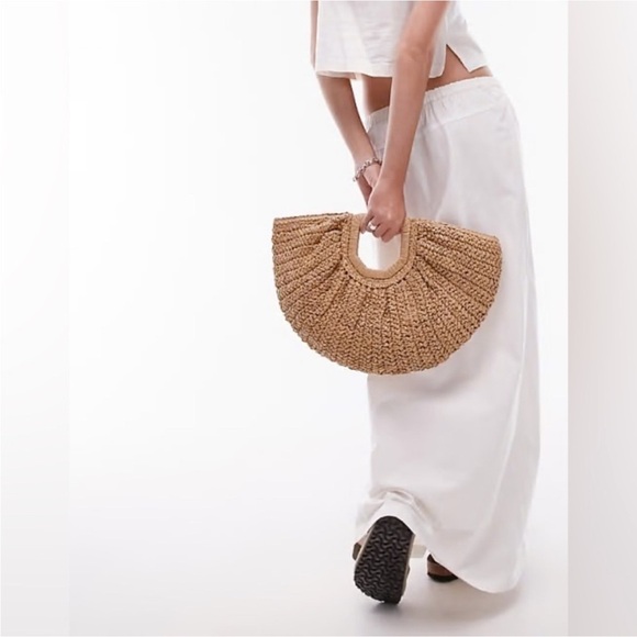 Ramla Raffia Bag Half Moon Woven Clutch Tan Beachy Boho Selling Sunset Straw NWT - Picture 2 of 12